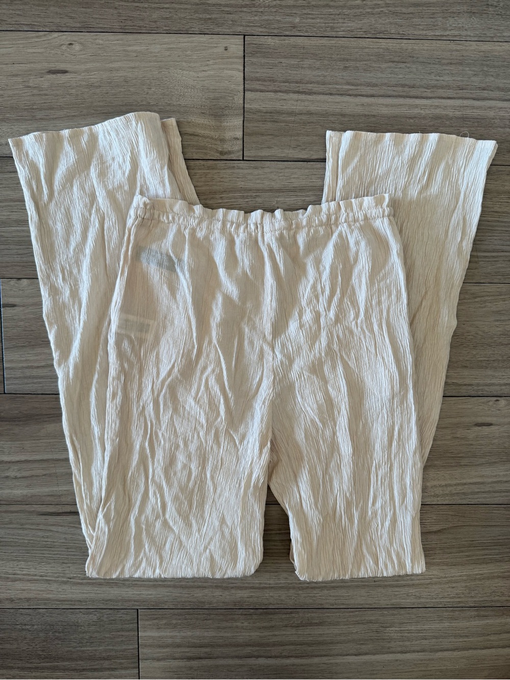 ZARA Textured Weave Straight Leg Drawstring Beige Pants Size XS - Picture 2 of 5